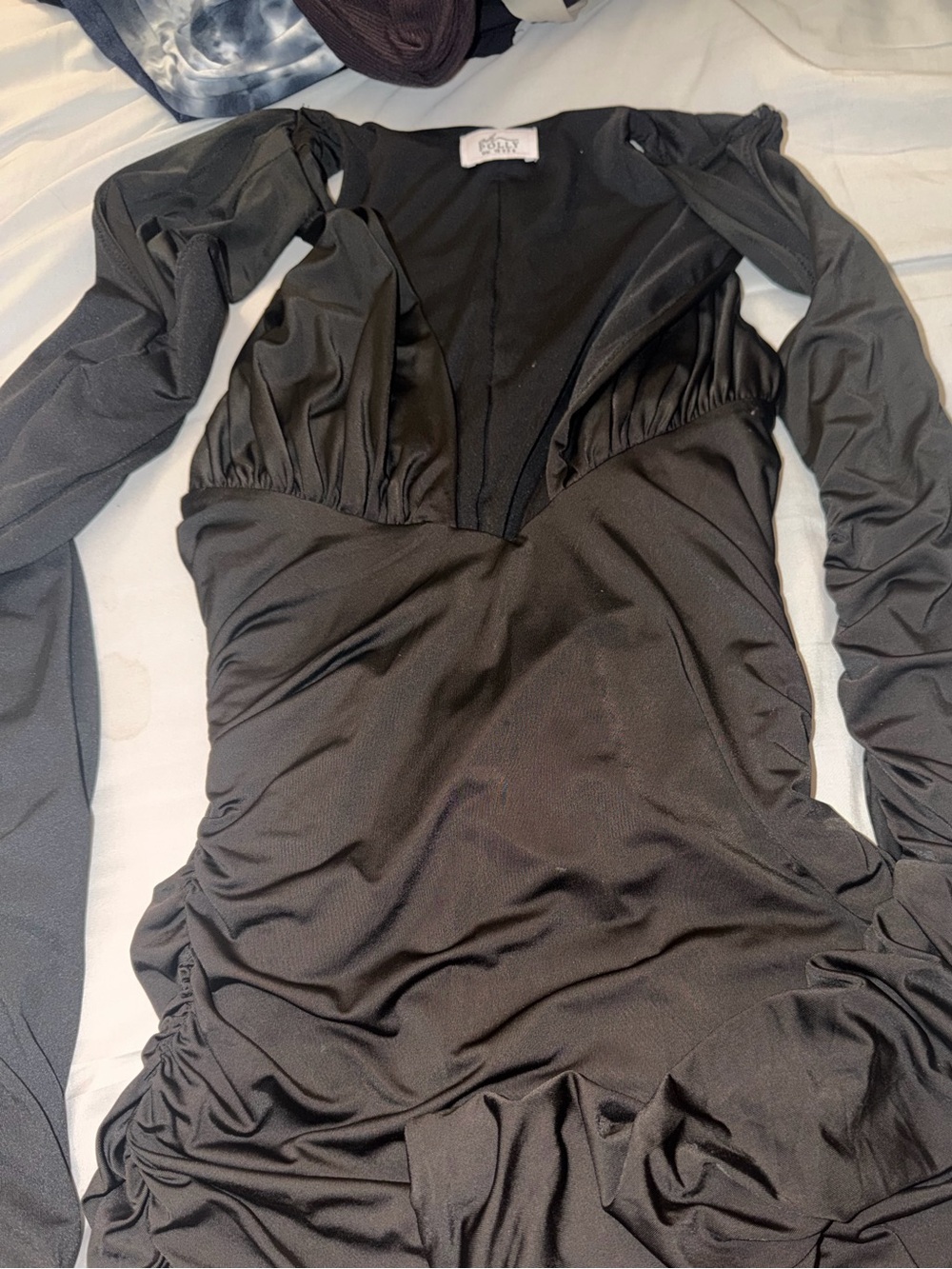 Oh Polly Black Long-Sleeve Ruched Chemise